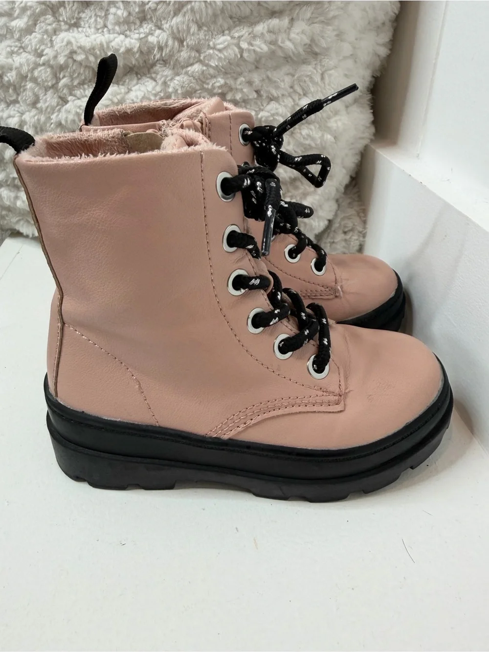 H&M Pink Combat Boots with Black Soles and Laces